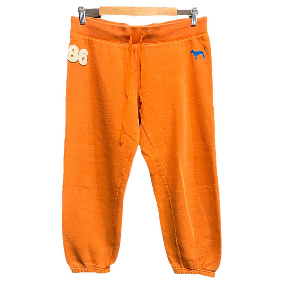Victoria's Secret PINK Vtg Spellout Orange Capri Women's Sweatpants Size M - Picture 1 of 4